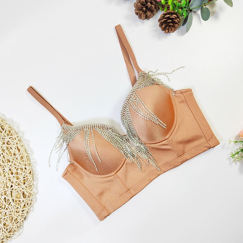 European and American cross-border source factory flash diamond tassel beaded tube top outer wear short nightclub Carnival bra_voghion.com