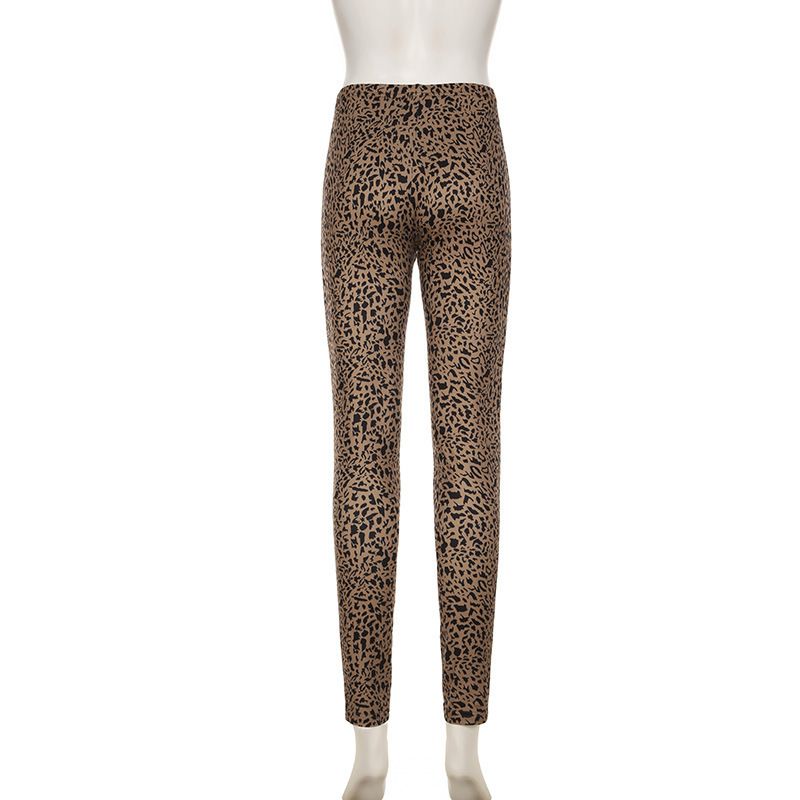 Winter Neue Ankunft Reife Temperament Tiefe V Zeigt Taille Top Hüfte Bedecken Dünne Hosen Leopard Print Zwei Stück Set Für frauen_voghion.com