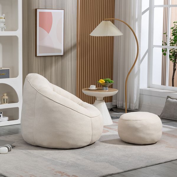 Bedding Bean Bag Sofa Chair High Pressure Foam Bean Bag Chair Adult Material With Padded Foam Padding Compressed Bean Bag With Footrest_voghion.com