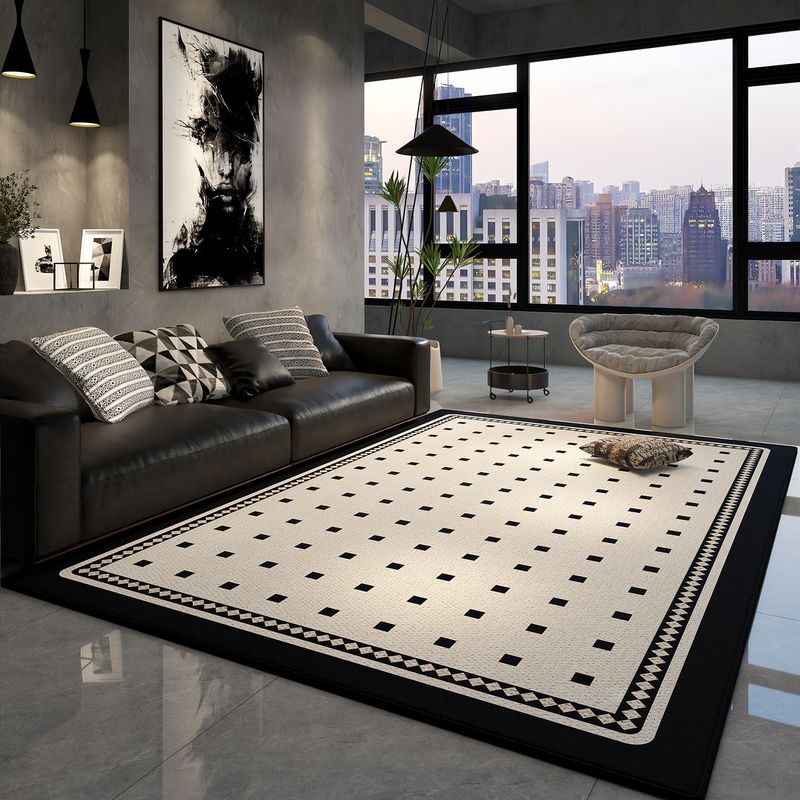 Polyester Loop Pile Rug – Stylish Non-Slip Carpet For Living Room & Bedroom (Multiple Sizes & Colors, Geometric/Striped/Checkered Patterns, Washable)_voghion.com