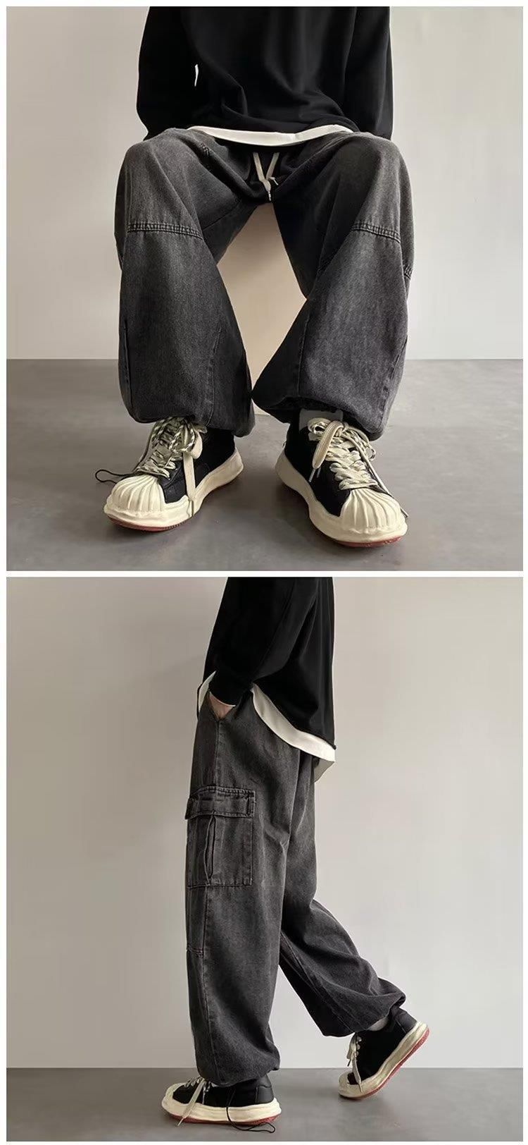 Mne's Clothing Høy midje jeans ungdom populær lat trend vannvask temperament bukser rette ben trend løse rette menn vår_voghion.com