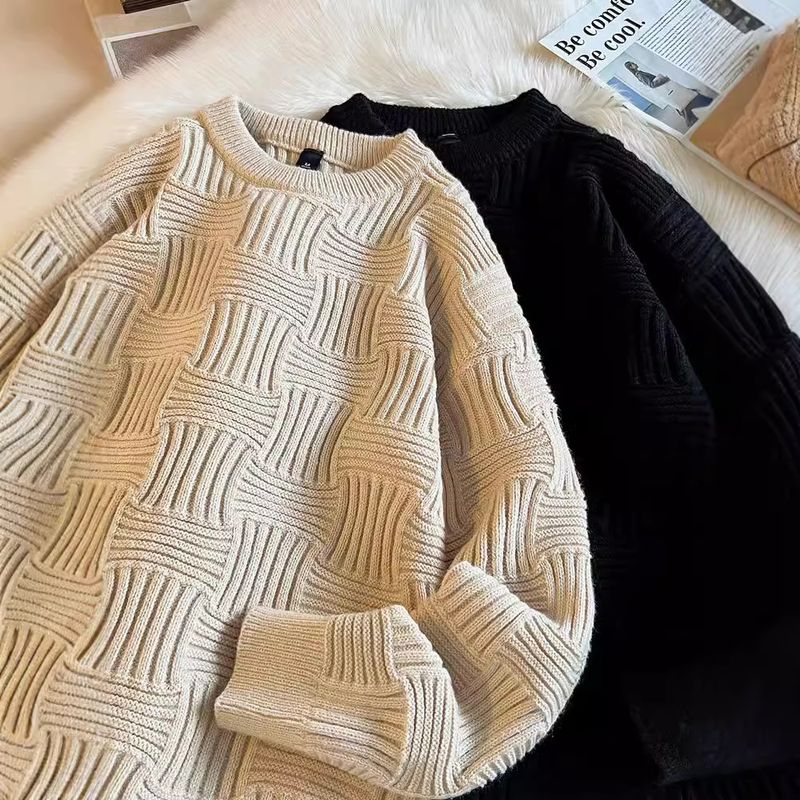 Maglione da uomo autunno e inverno tinta unita top trendy marchio ampio girocollo intimo fondo maglione lavorato a maglia_voghion.com