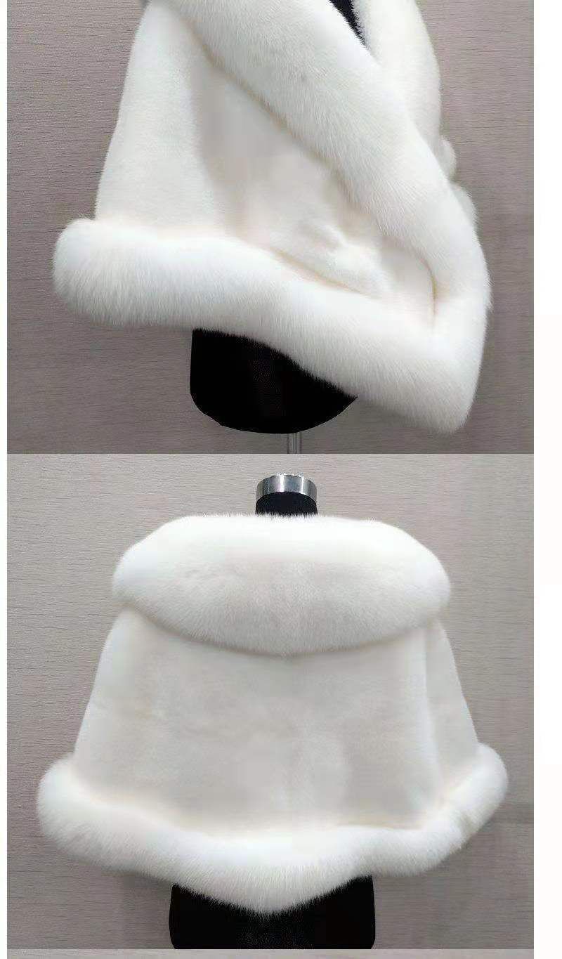 Donna Autunno Inverno Nuovo Tinta Unita Collo di Volpe di Visone Abito Pelliccia Scialle da Sposa Spessa Calda Mantella da Donna Cappotto Casual_voghion.com