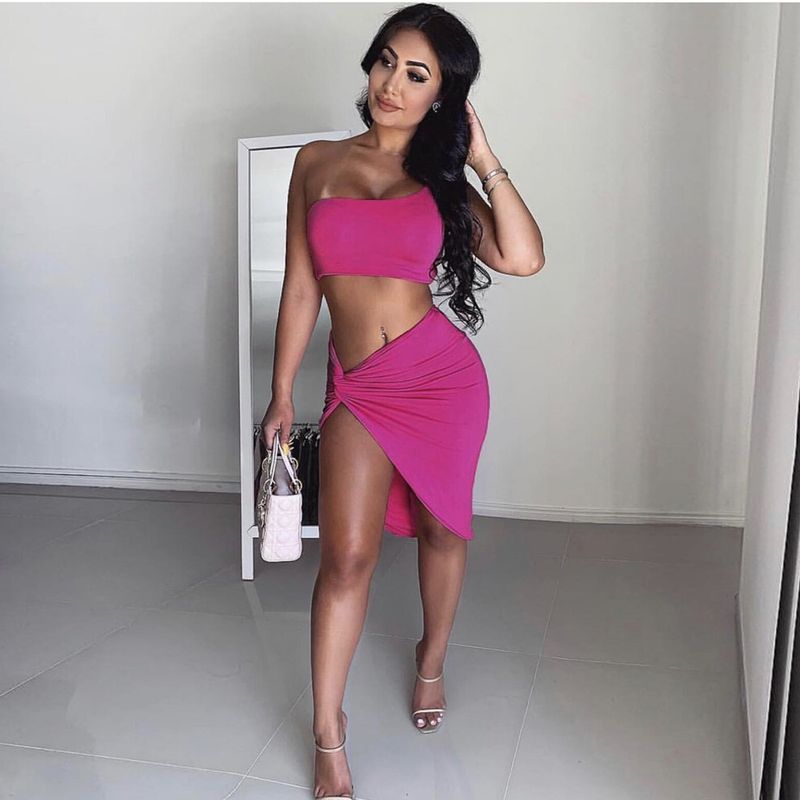 2025 Spring New Women's Skirt Two Piece Set, Single Shoulder And Umbilical Sexy Dress_voghion.com