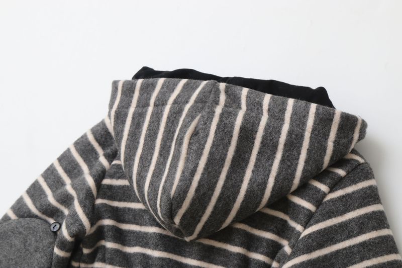 Mono para bebé Mother & Kids Premium con forro polar y capucha - Pelele para recién nacido de invierno y otoño (rayas/gris/negro) para niños de 0 a 12 meses_voghion.com