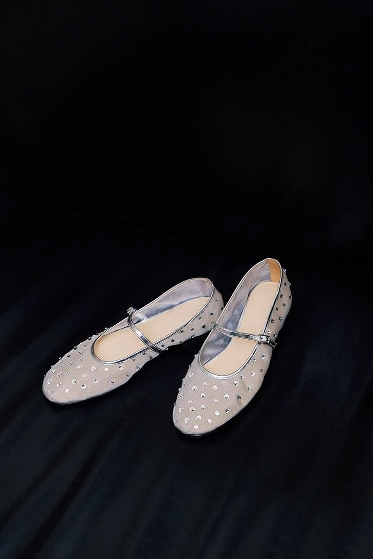 Mesh Ballet Flats With Rhinestone Accents (Breathable, Mary Jane Style, Lightweight & Comfortable For Women)_voghion.com