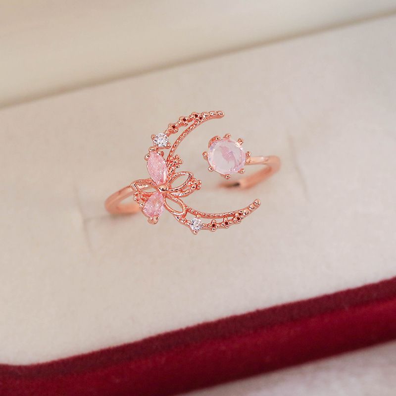 Fashion New Simple All-match Ring Ring Pearl Flower Zircon Irregular Opening Design Adjustable Ring_voghion.com