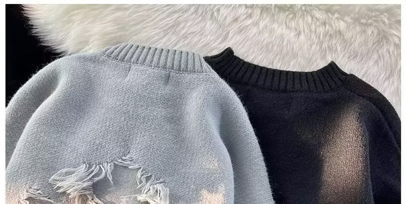 Suéter roto para hombre, ropa de otoño e invierno, jersey de cuello redondo para hombre, jersey juvenil de estilo retro de marca High Street._voghion.com