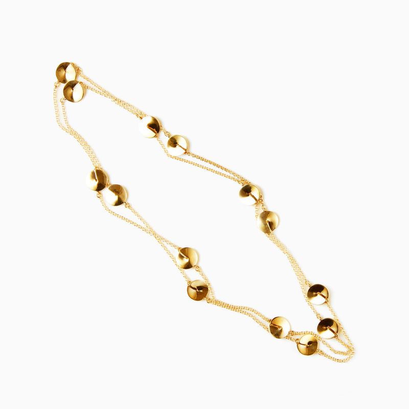 Women's Jewelry Elegant Multi-Disc Long Chain Necklace, Minimalist Layered Statement Piece, Gold-Toned Geometric Design For Everyday Wear_voghion.com