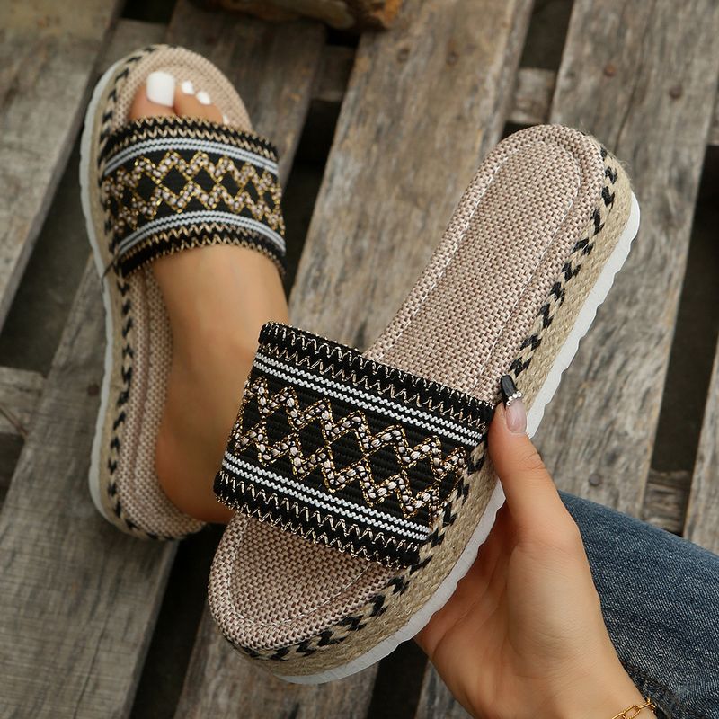 New Wide Width Women's Platform Peep-Toe Sandals - Boho Ethnic Jute Rope Candy Color Flip Flops (Comfortable Thick Sole Summer Beach Slippers)_voghion.com