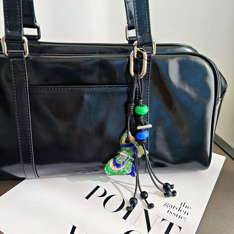 Ciondolo per borsa a forma di farfalla, portachiavi con nappa alla moda, ciondolo per borsa in corda intrecciata con perline di vetro_voghion.com