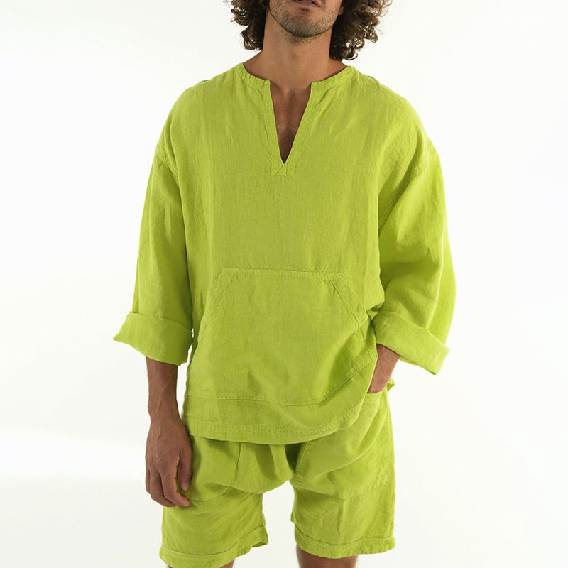 Lässiges Herren-Top mit V-Ausschnitt für den Frühherbst, lockere Shorts, Sportbekleidung für Herren_voghion.com