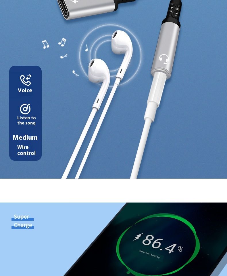 TYPE-C Headphone Adapter To DC3.5MM Split Two Conversion Cable Digital Audio Rechargeable Call_voghion.com