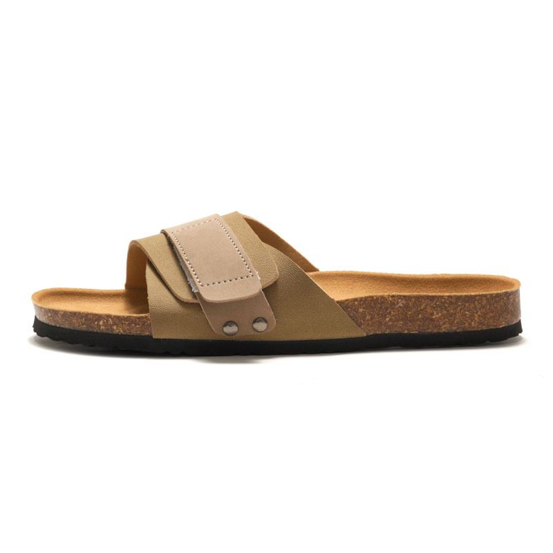 RUIZUSTOCK Spring And Summer New Cork Sole Slide Sandals Korean Style Men's Beach Shoes Matte Student_voghion.com