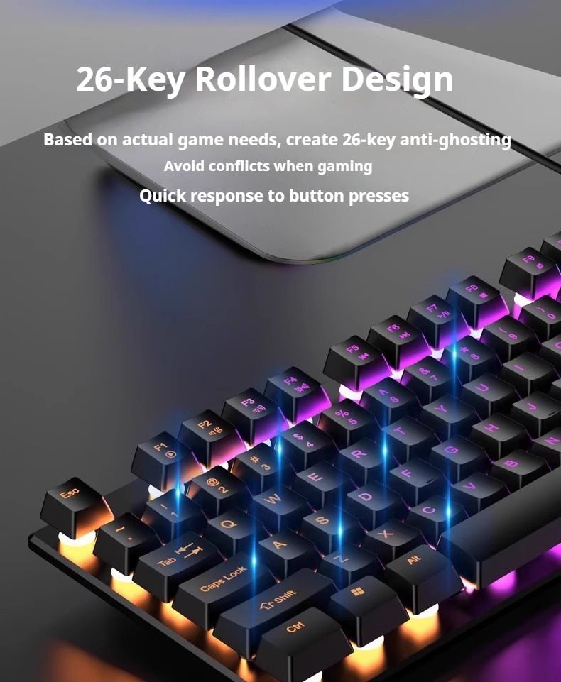 EWEADN Kabelgebundene Gaming-Tastatur, geräuschlos, 104 Tasten in voller Größe, LED-Hintergrundbeleuchtung in Regenbogenfarben, Windows-Laptop-PC, für Spiele_voghion.com