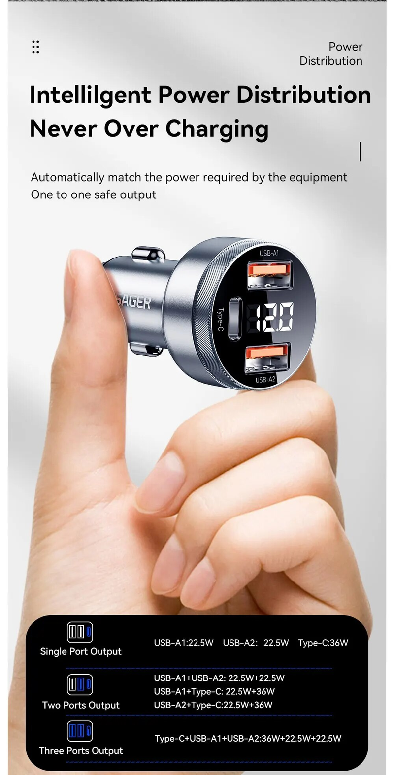 Essage 80W Auto Typ C Dual Port USB Handy-Ladegerät PD Schnellladung für iPhone 13 Xiaomi Samsung iPad Laptops_voghion.com