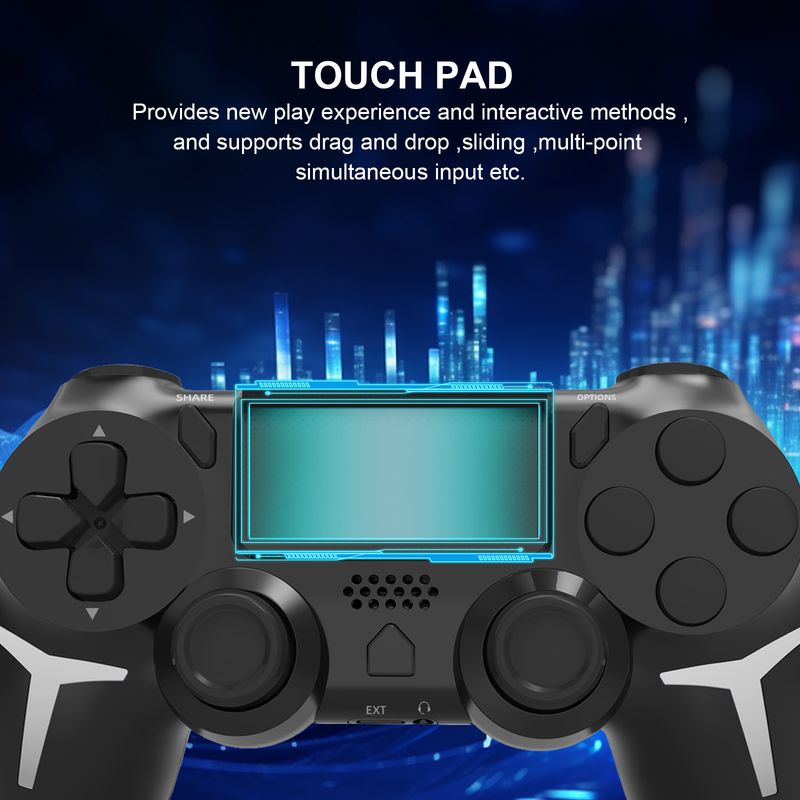 Mando inalámbrico con Bluetooth y giroscopio de 6 ejes GAMINJA con panel táctil y vibración dual para consola PS4 y PS3_voghion.com