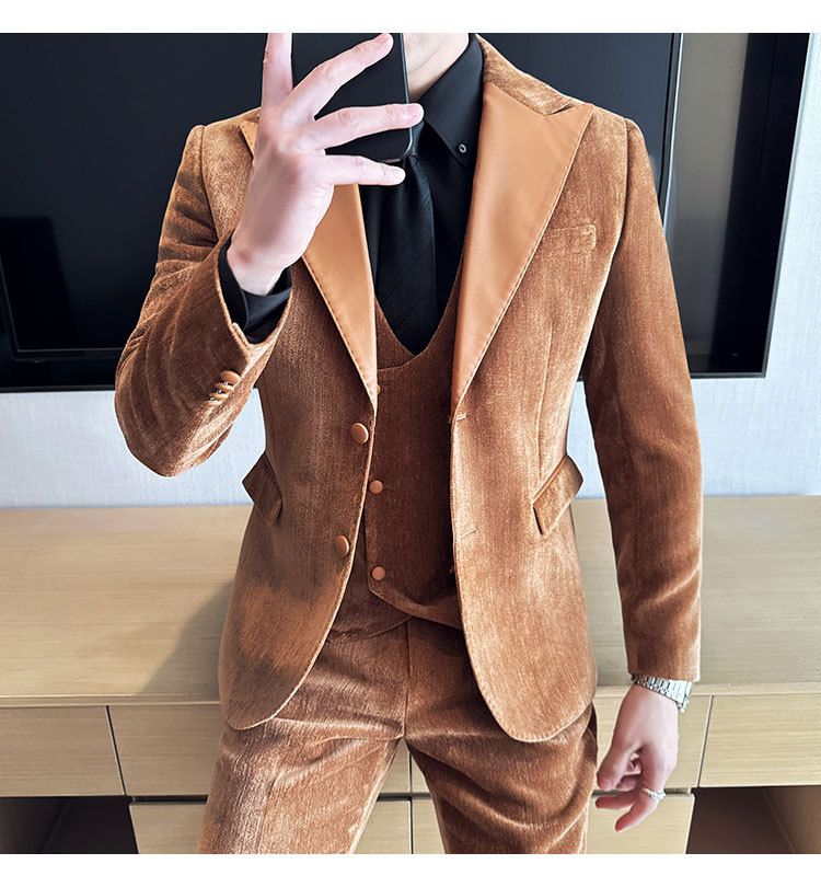 Męska odzież jesień i zima designerskie skórzane garnitury retro wysokiej klasy moda slim fit trzyczęściowe garnitury_voghion.com
