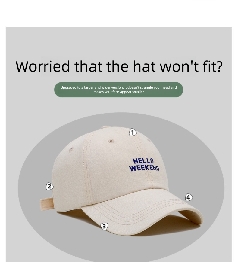 2023 Neue Damen-Entenschnabelmütze, Frühling, Sommer, vielseitig, zum Abnehmen, großer Kopfumfang, Buchstabenstickerei, gebogen_voghion.com