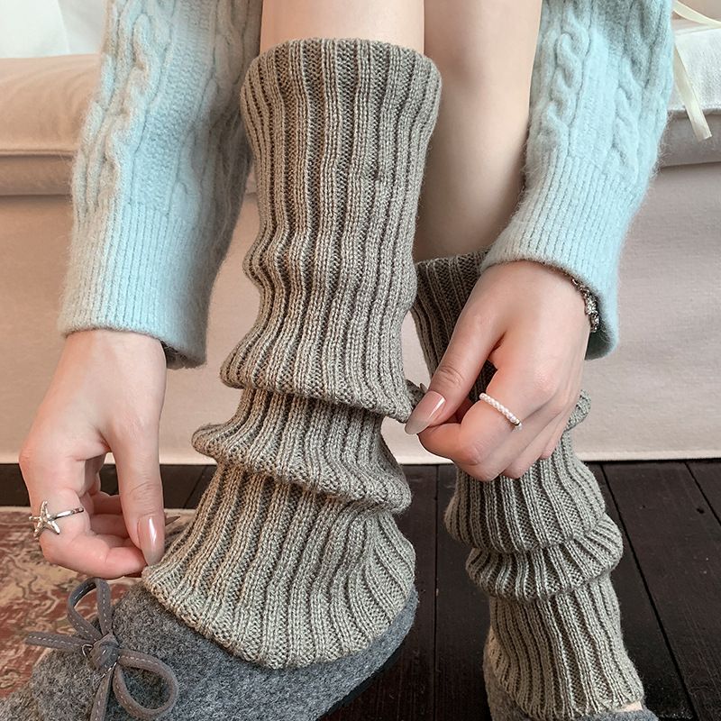 Stiefel-Baumwollflorsocken für Damen, vertikal gestreift, mittelkalb, gestrickte Wolle, Frühling und Herbst, lang, über dem Knie, JK College_voghion.com