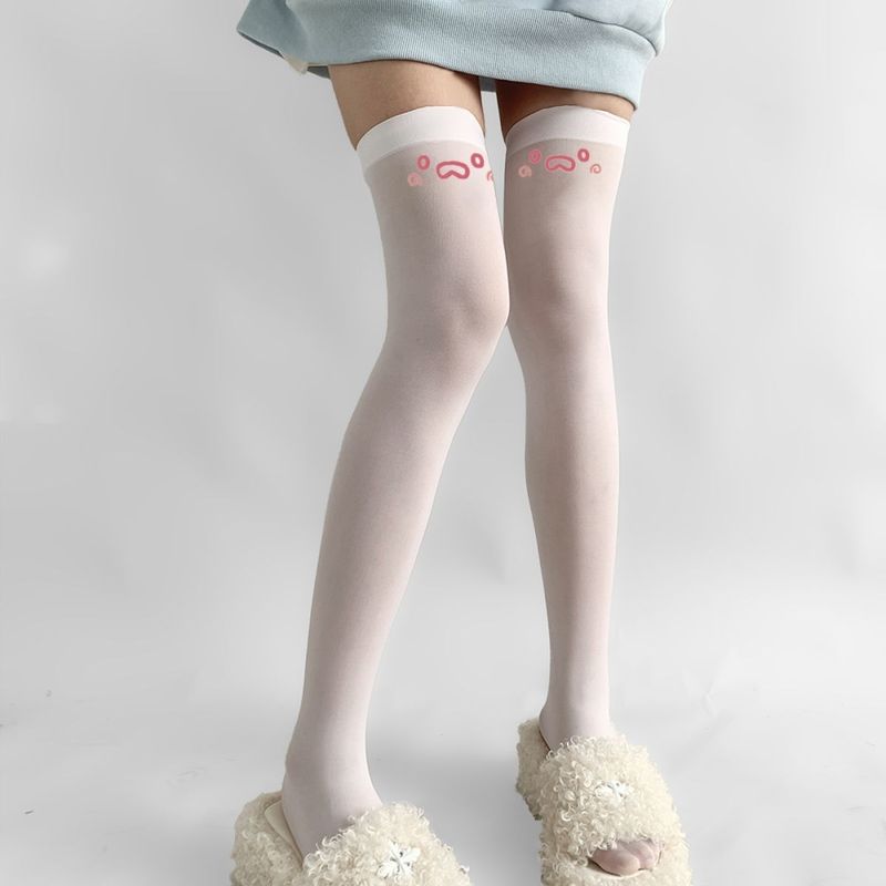 2D Expression Long High Tube White Stockings Emoji Cute Print Subculture Over-the-Knee Pure Desire Socks_voghion.com