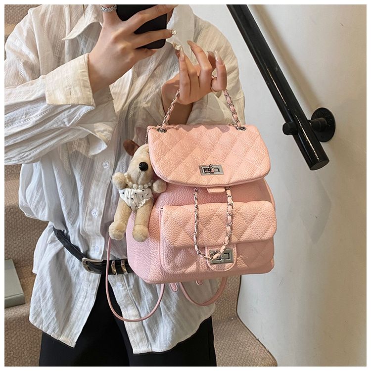 Trendy Quilted Crossbody Bag With Chain Strap - Versatile Shoulder Purse For Women, Soft PU Leather, Lock Closure, Phone Pocket_voghion.com