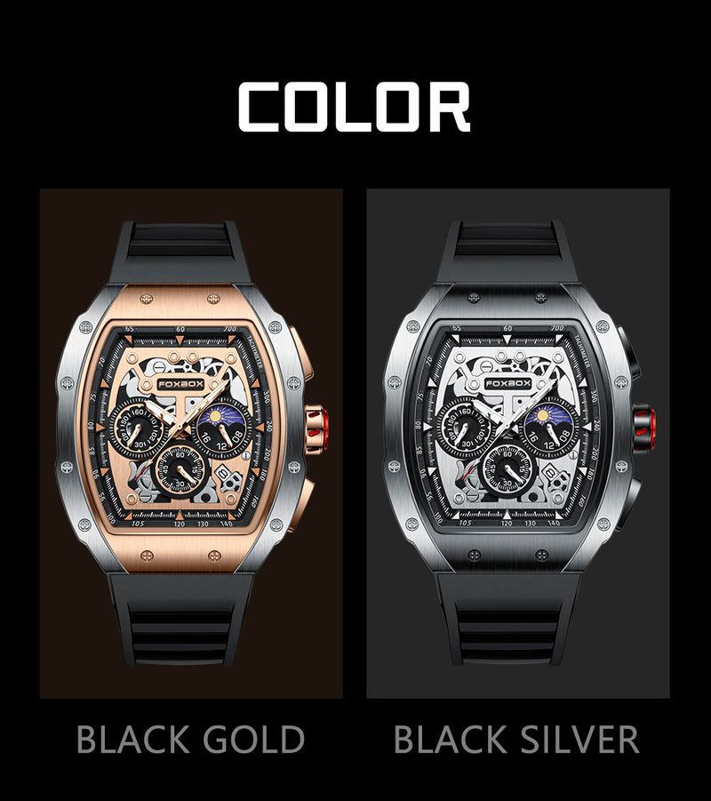 Men's Sporty Water-Resistant Digital Watch With Moon Phase & Calendar, Multifunctional Silicone Strap, 44mm Barrel-Shaped Dial, Mineral Glass_voghion.com