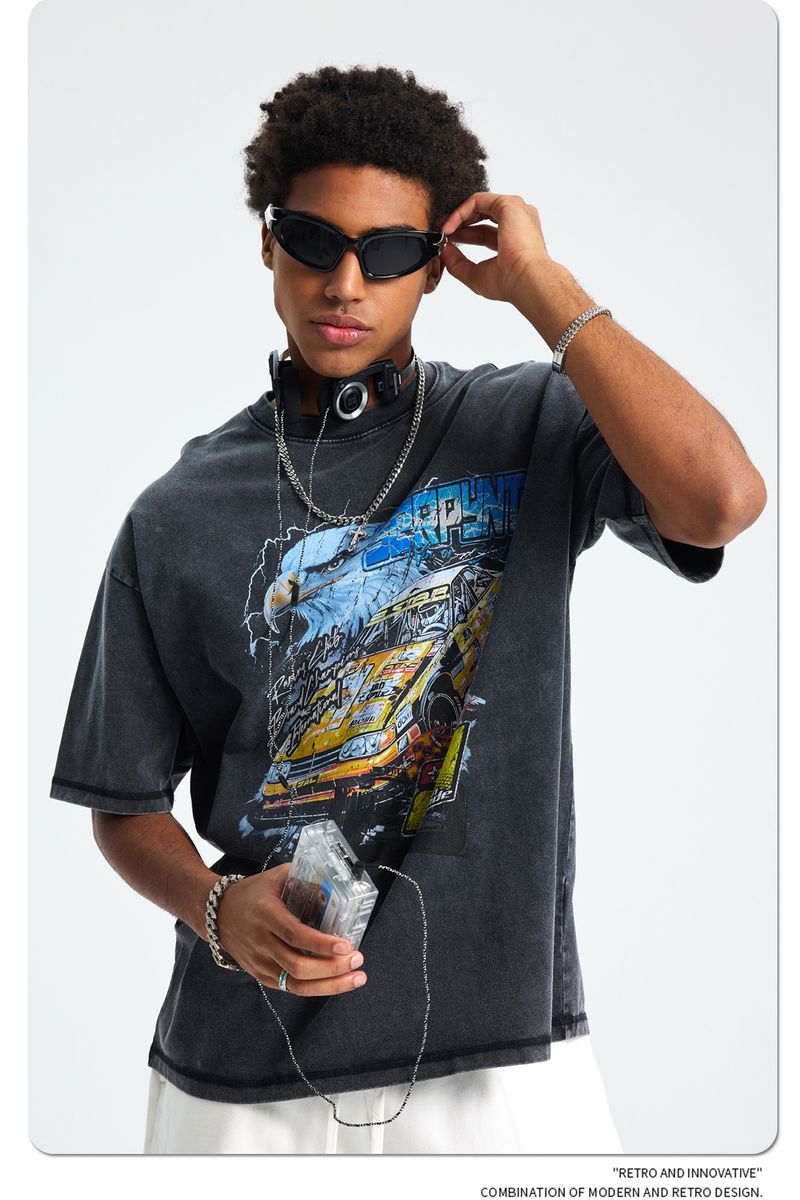 Retro Old Washed Short Sleeves Men's Loose Small Neckline Batik Printing T_voghion.com
