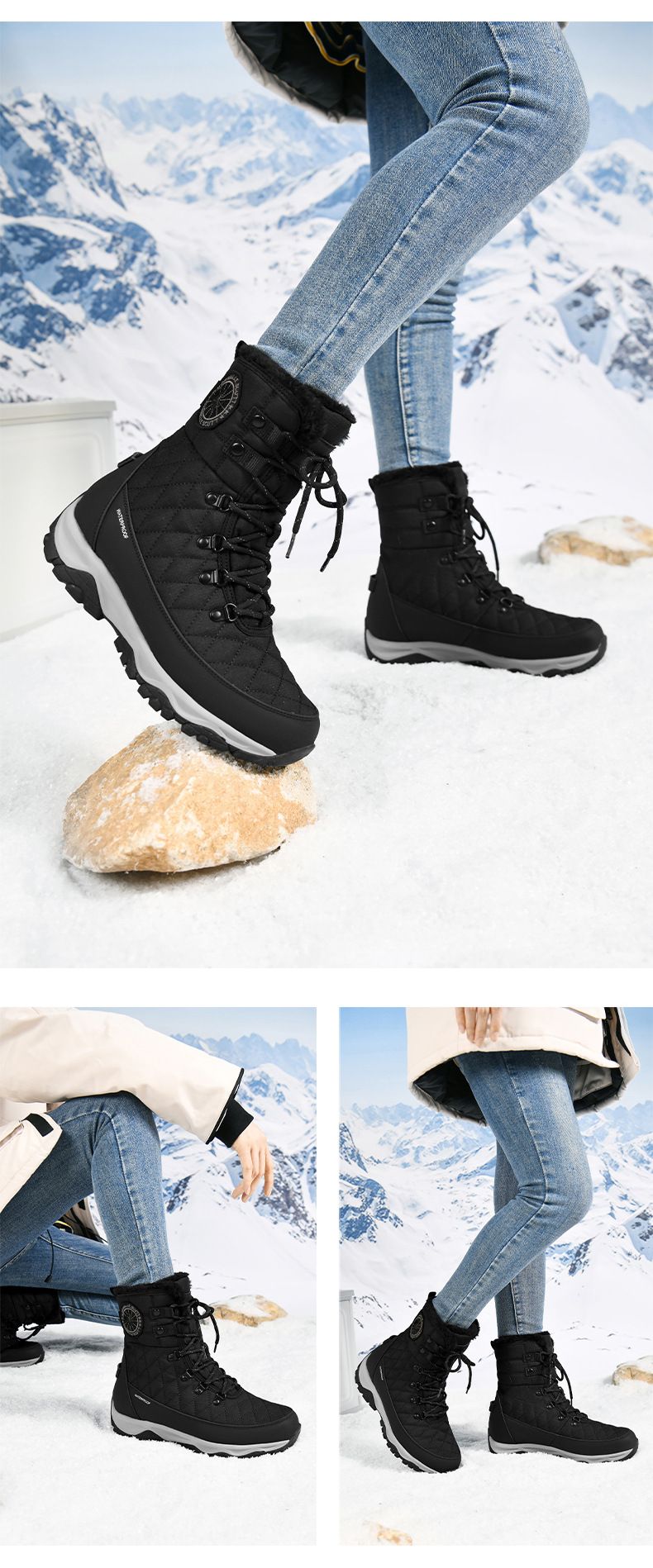 BUFFNY Winter Snow Boots For Men & Women - Waterproof Slip-Resistant Insulated Fur-Lined Short Boots With Thick Sole For Outdoor Comfort_voghion.com