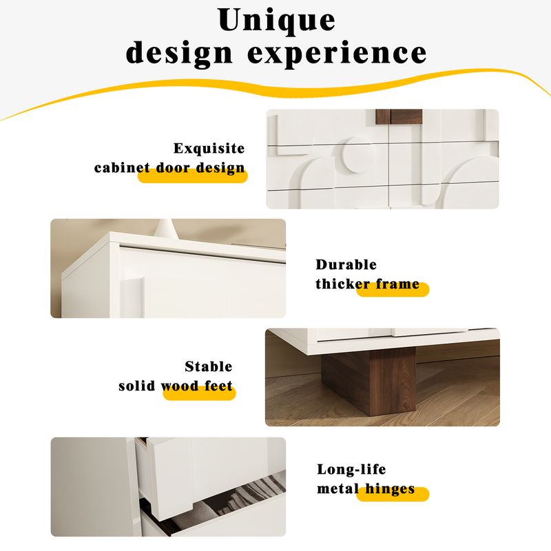 Credenza Weiß Mit Geometrischen Türen, funzione Push-to-Pop, Massivholzbeine_voghion.com