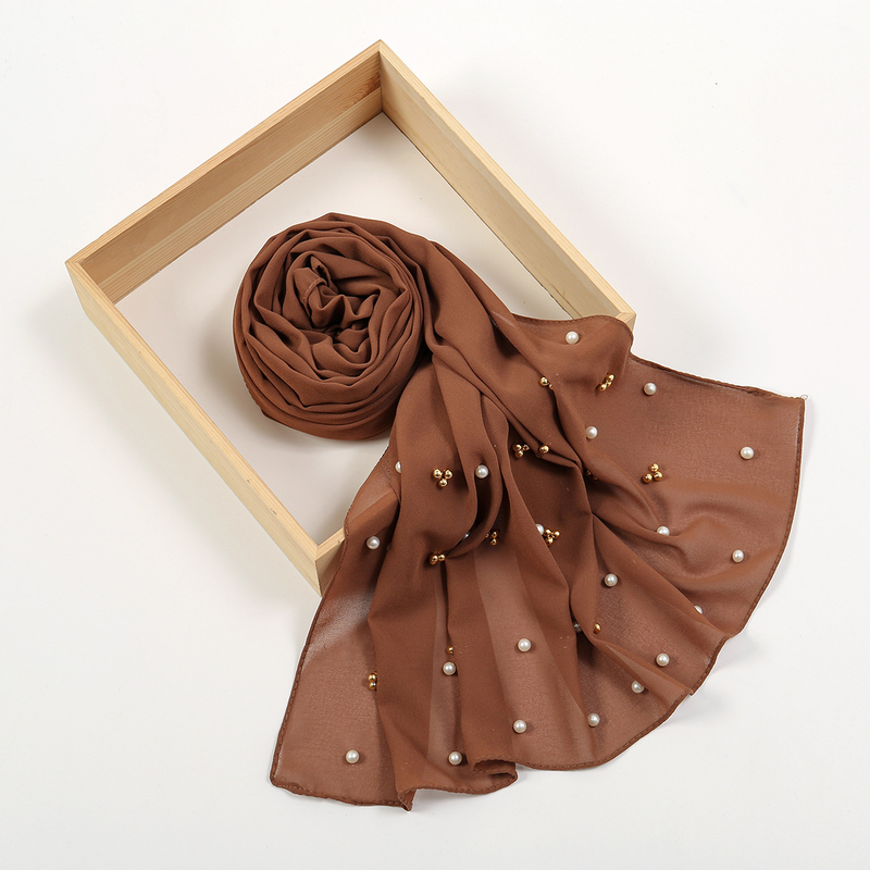 Women's Hats new style studded pearl chiffon scarf Malaysian turban chiffon hijab ladies scarf_voghion.com