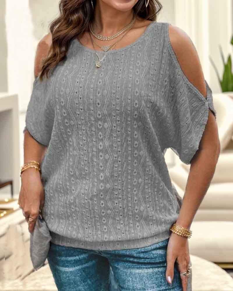 Women's Clothing 2024 new solid color off-shoulder hollow T-shirt top_voghion.com