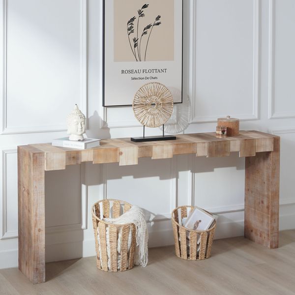 Rustic Modern Manufactured Wood Console Table With Step-Block Design_voghion.com