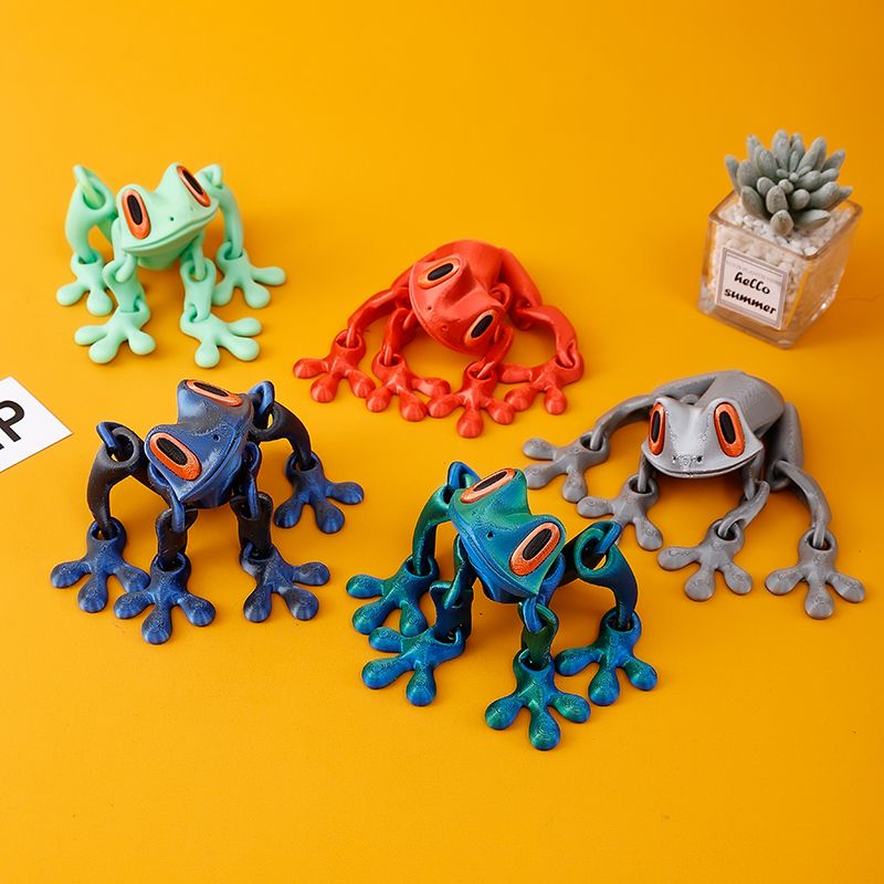 2025 Trendy Black Technology 3D Printed Magnetic Frog Fridge Magnet Movable Joint Ornament Luminous Dragon Toy_voghion.com