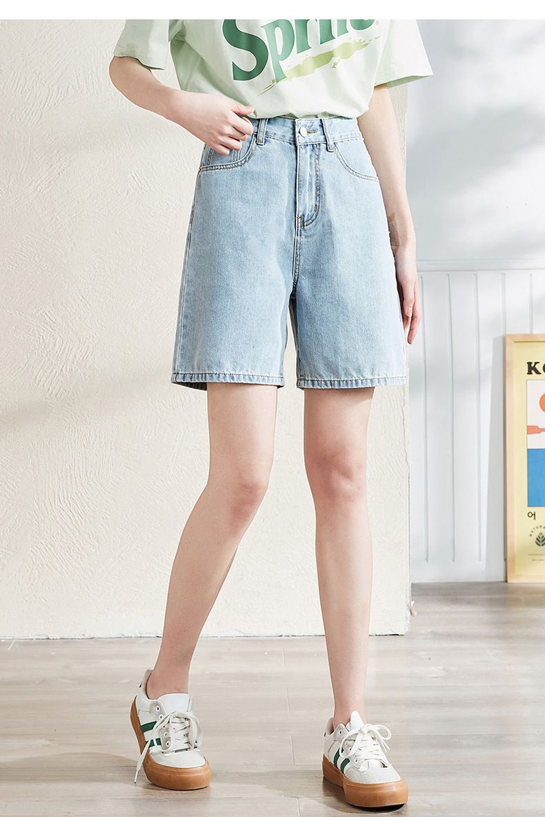 Capris in denim a vita alta di colore chiaro estate 2024 nuovi pantaloni da ciclismo a gamba larga dritta larghi e snellenti_voghion.com