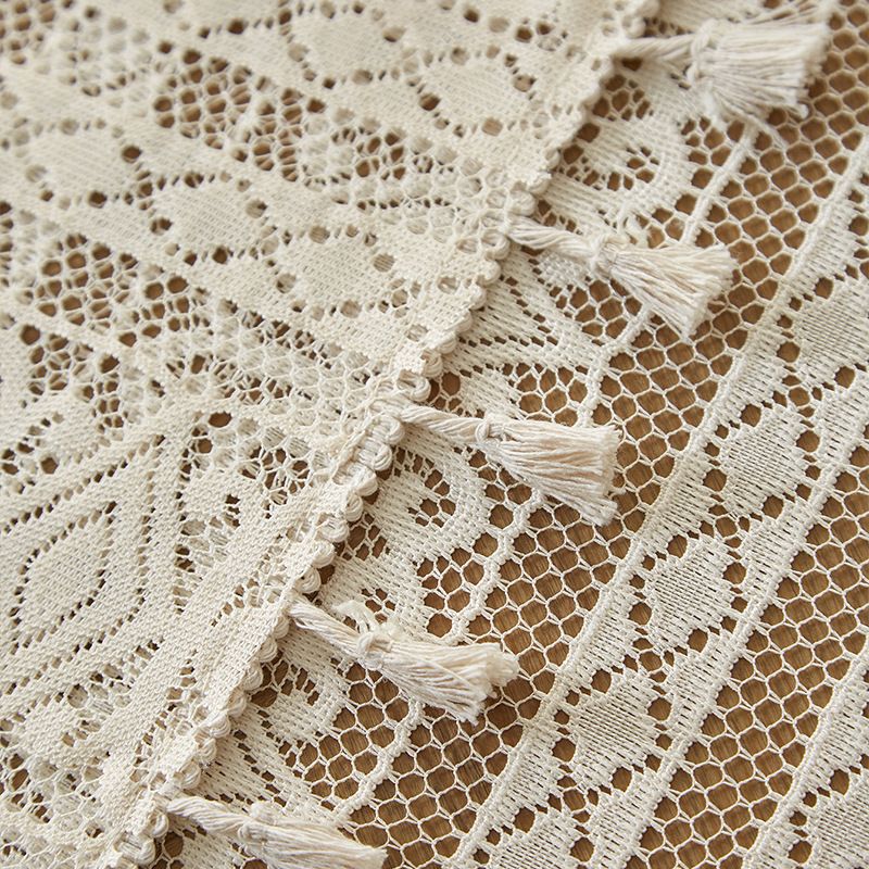 Tovaglia spessa in lino beige - Copritavolo rotondo in stile bohémien con motivo traforato, lavabile e resistente per tavoli da pranzo e da caffè._voghion.com
