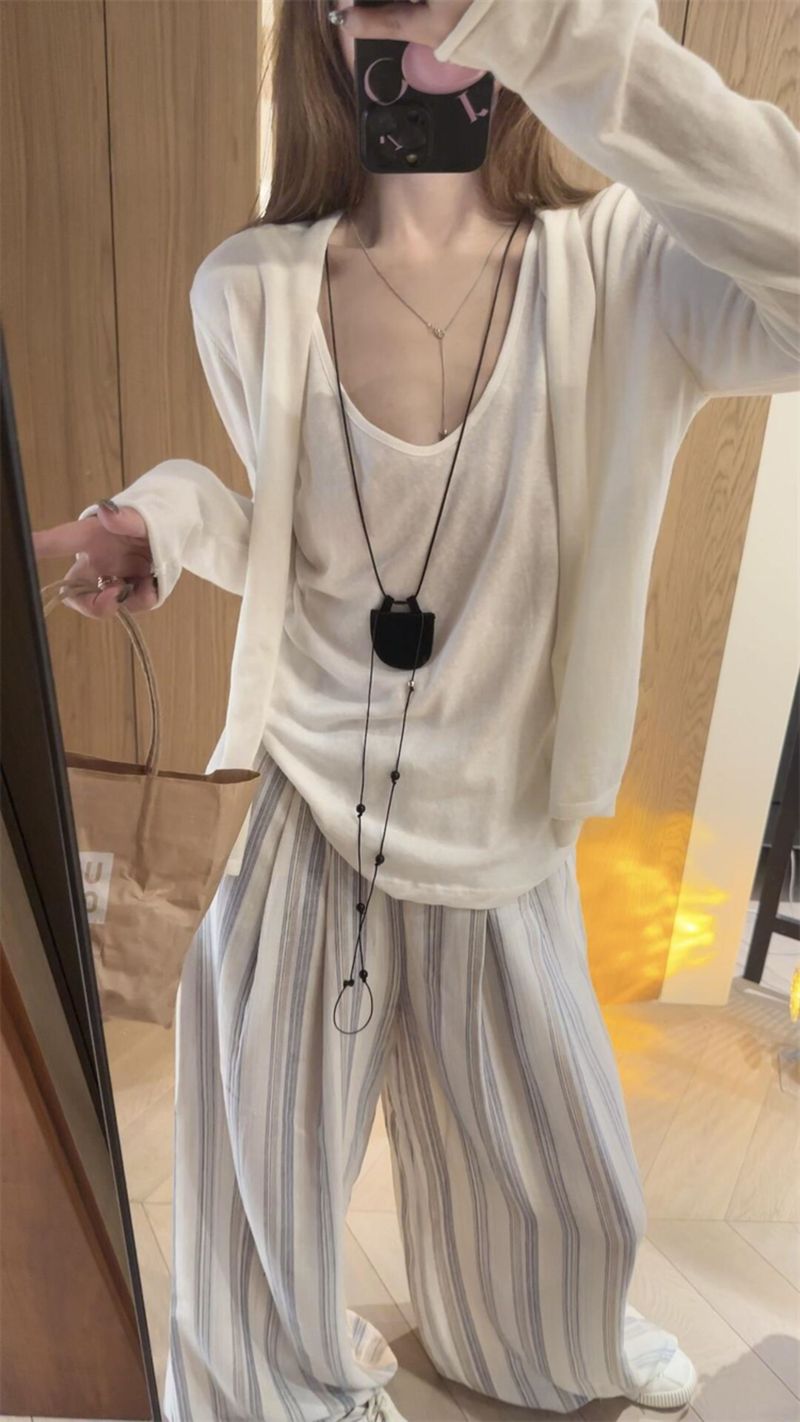 Early Autumn Loose Chic Thin Long Sleeve Cardigan Knitted Lazy Style Camisole Shawl Outerwear Pure Desire Top_voghion.com