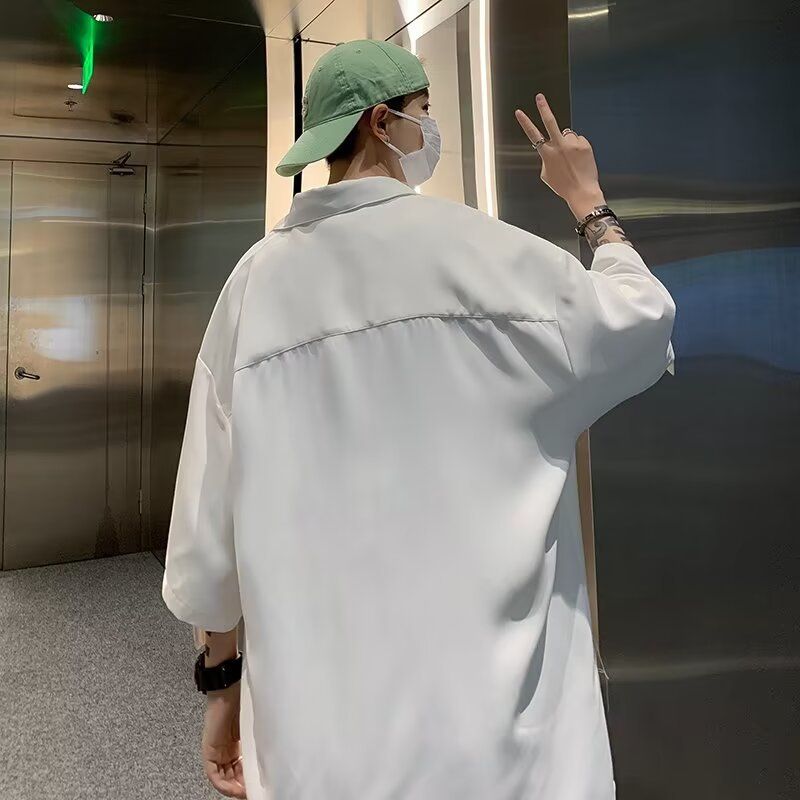 Bela srajca v hongkonškem slogu, moška modna blagovna znamka s kratkimi rokavi, vrhunski občutek, ledeno svilena srajca, ležerna in lepa jakna, poletje_voghion.com