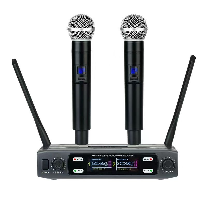 Wireless System UHF Professional Dual Handheld Dynamic Cordless Microphone Set with LCD Display for Party_voghion.com