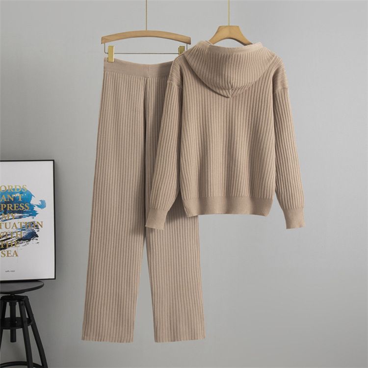 K New Women's Casual Suit Hooded Sweater Set Two-piece Set With Ribs_voghion.com