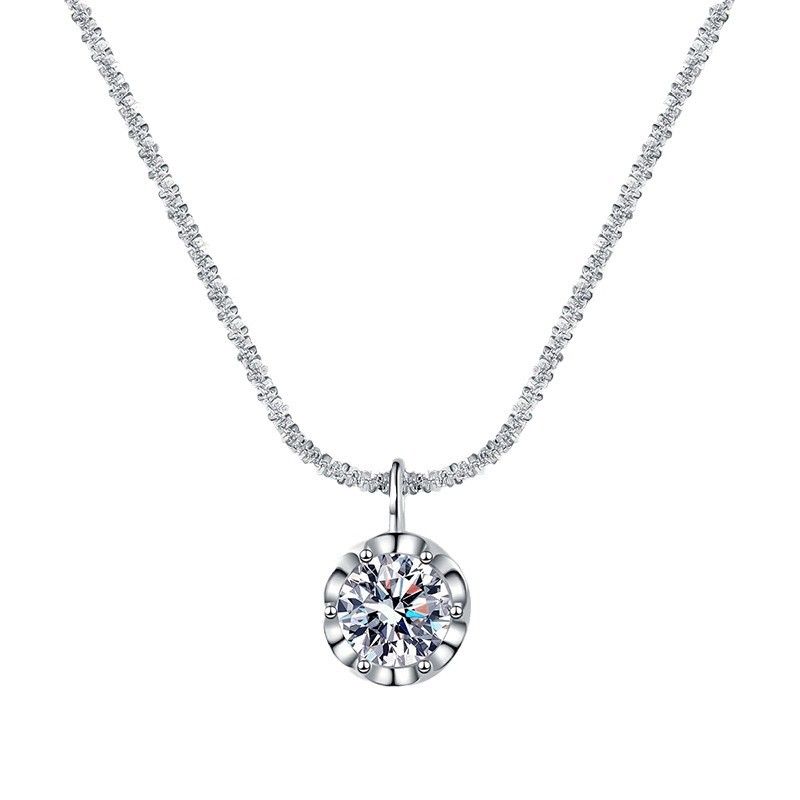 Sterling Silver Waist Chain With Sparkling 1 Carat D Color Moissanite Crown Pendant - Elegant Women's Belt Accessory_voghion.com