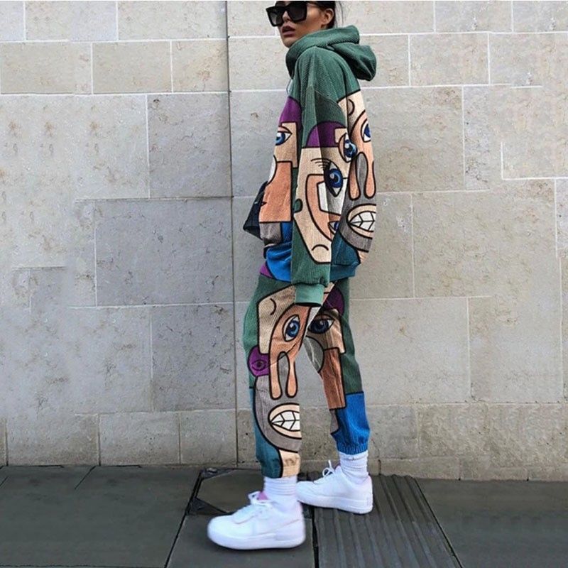 Frauen Pullover Set 2024 Neue Casual Rundhals Lose Druck Grundlegende Herbst_voghion.com