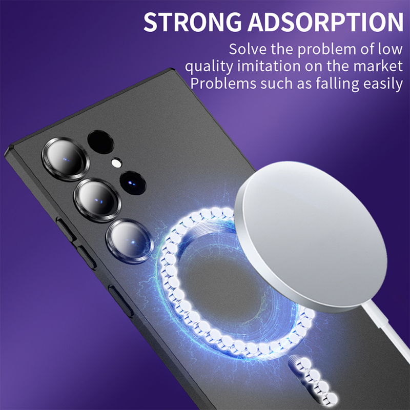 Para Magsafe, funda blanda de silicona magnética con pintura metálica mate delgada para Samsung Galaxy S23 Ultra con lente de cristal Samung S 23 Plus_voghion.com