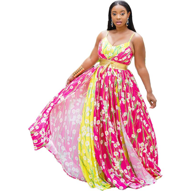 Women's halter print lace-up side-open dress_voghion.com