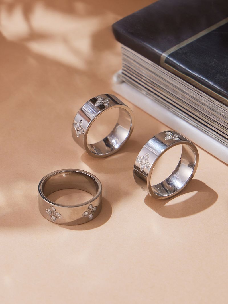 Square Sugar Fashion Stainless Steel Diamond Set Clover Ring INS Style Simple And Versatile Ring For Women_voghion.com