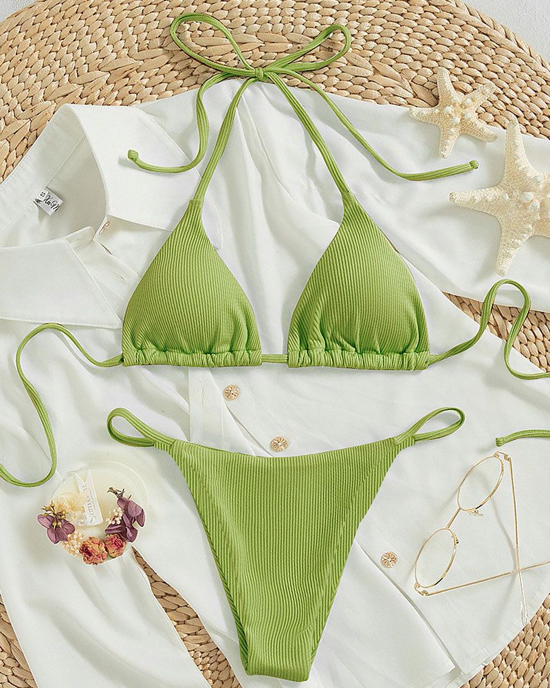 Ensemble bikini dos nu - Maillot de bain deux pièces sexy à nouer réglable pour femme, multicolore, vêtements de plage_voghion.com