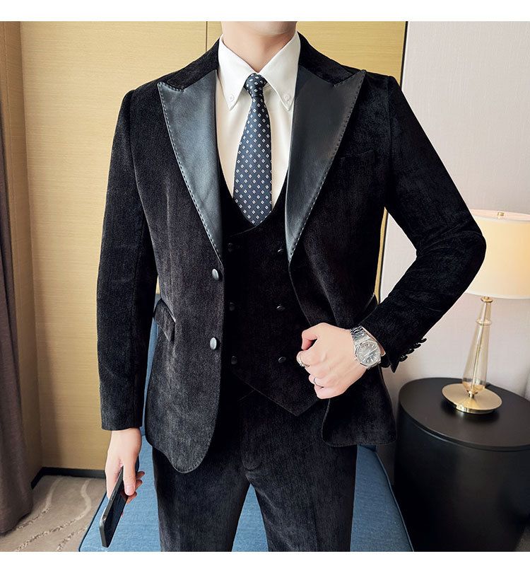 Męska odzież jesień i zima designerskie skórzane garnitury retro wysokiej klasy moda slim fit trzyczęściowe garnitury_voghion.com