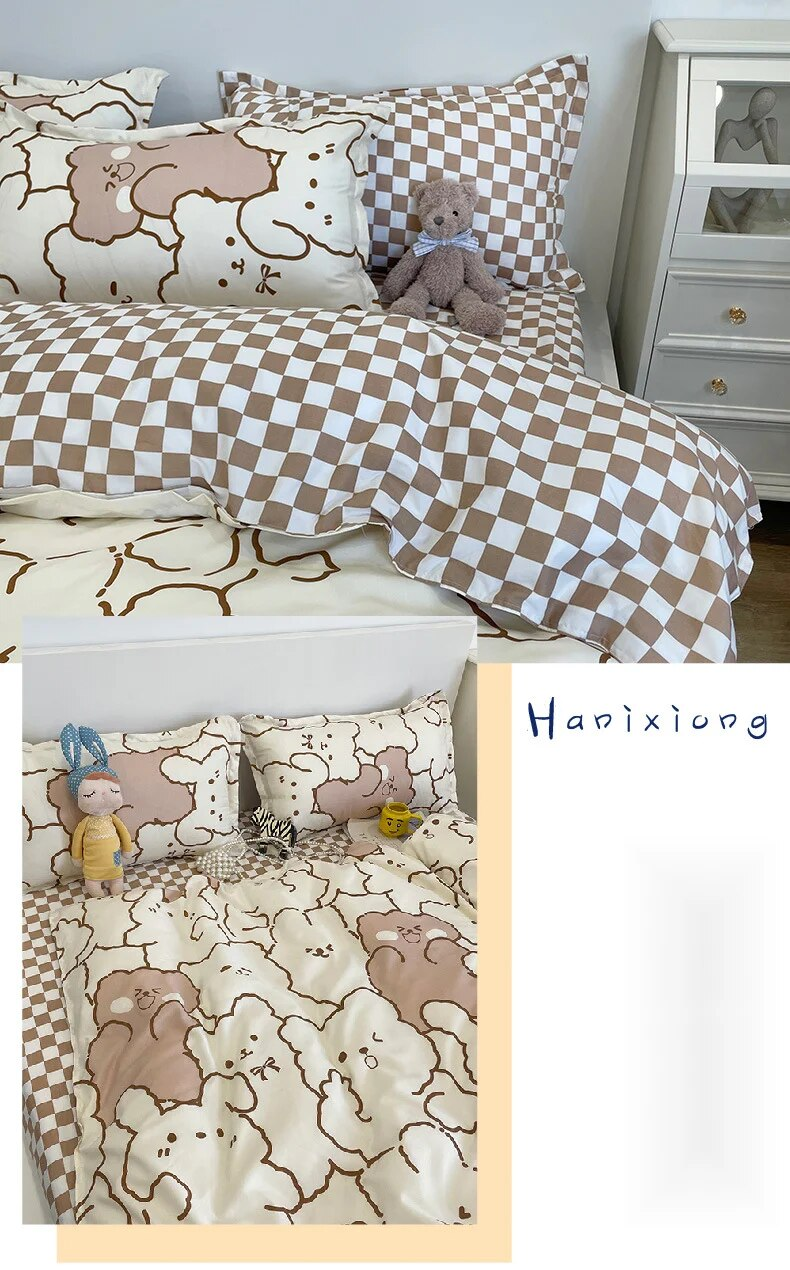 Small fresh four bed sheets and duvet covers, spring student dormitory three set of single piece cartoon bedding_voghion.com