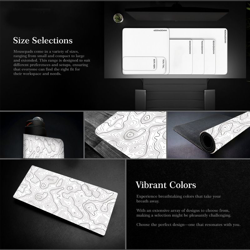Hot-selling Black And White Contour Line Mouse Pad Large Terrain Texture Table Mat E-sports Table Mat Non-slip_voghion.com
