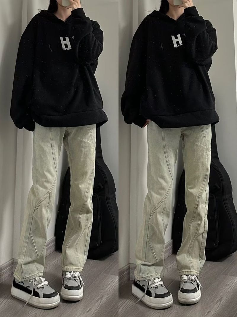 Jeans vintage da uomo lavati, pantaloni a gamba dritta, moda di strada, stile retrò, marrone chiaro usurato, comodi in cotone elasticizzato_voghion.com